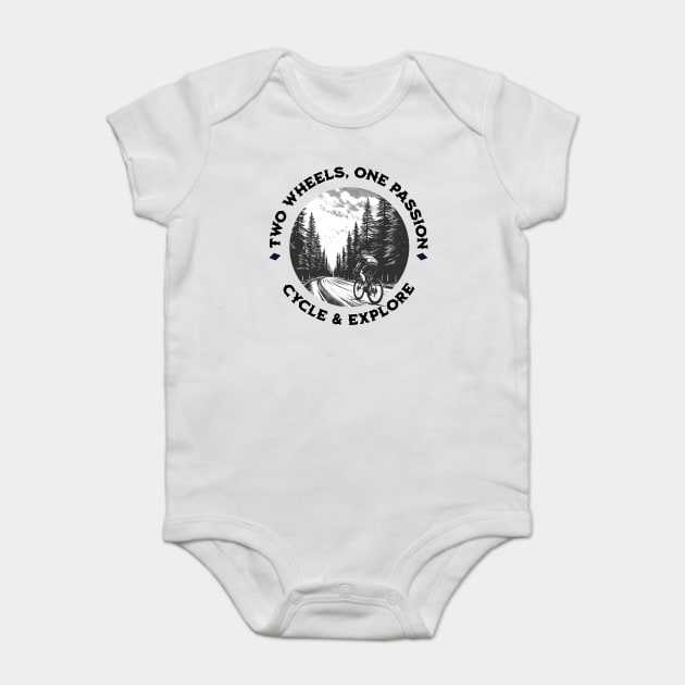 Cycle and Explore, Bicycle Rider in the Forest Baby Bodysuit by Vinokurio
